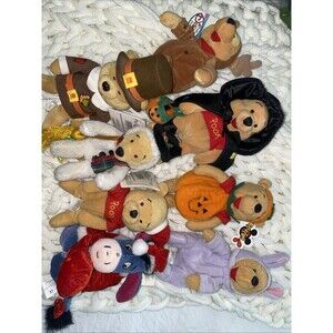 Winnie The Pooh Disney Beanie Babies Lot Of 8 Christmas Halloween Holiday 90s